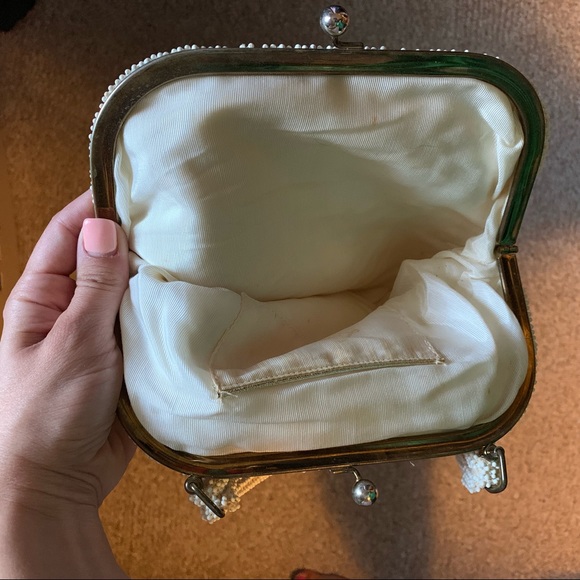 Vintage 50s white beaded handbag - Picture 5 of 6